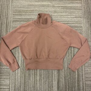 Zara Women's Chocolate Brown Cropped Turtleneck Top with Padded Shoulders